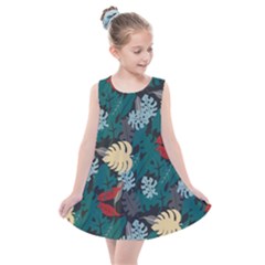 Tropical Autumn Leaves Kids  Summer Dress by tmsartbazaar