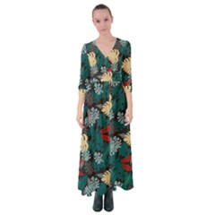 Tropical Autumn Leaves Button Up Maxi Dress by tmsartbazaar