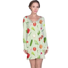 Seamless Pattern With Vegetables  Delicious Vegetables Long Sleeve Nightdress by SychEva