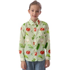 Seamless Pattern With Vegetables  Delicious Vegetables Kids  Long Sleeve Shirt by SychEva