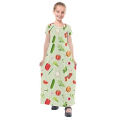 Seamless Pattern With Vegetables  Delicious Vegetables Kids  Short Sleeve Maxi Dress by SychEva