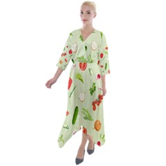 Seamless Pattern With Vegetables  Delicious Vegetables Quarter Sleeve Wrap Front Maxi Dress by SychEva