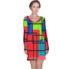 Colorful Rectangle Boxes Long Sleeve Nightdress by Magicworlddreamarts1