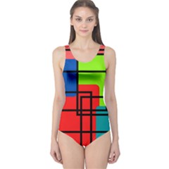 Colorful Rectangle Boxes One Piece Swimsuit by Magicworlddreamarts1