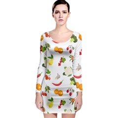 Fruits, Vegetables And Berries Long Sleeve Bodycon Dress by SychEva