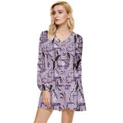 Folk Flowers Art Pattern Floral  Tiered Long Sleeve Mini Dress by Eskimos