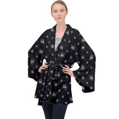 Black And White Funny Monster Print Pattern Long Sleeve Velvet Kimono  by dflcprintsclothing