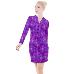 Fantasy Flowers In Paradise Calm Style Button Long Sleeve Dress by pepitasart