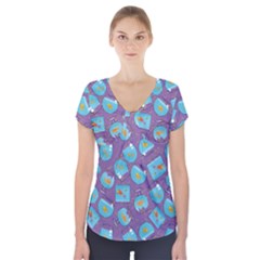 Aquarium With Fish And Sparkles Short Sleeve Front Detail Top by SychEva