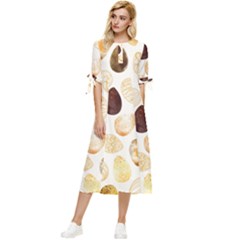 Golden Egg Easter Bow Sleeve Chiffon Midi Dress by designsbymallika