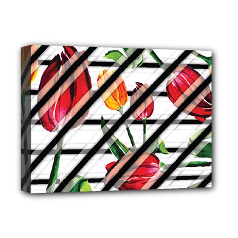 Stripes Tulips Pattern Deluxe Canvas 16  X 12  (stretched)  by designsbymallika