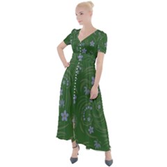 Folk Flowers Pattern Floral Surface Design Button Up Short Sleeve Maxi Dress by Eskimos