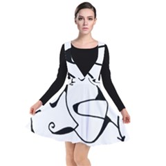 Black And White Abstract Linear Decorative Art Plunge Pinafore Dress by dflcprintsclothing