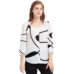 Black And White Abstract Linear Decorative Art Chiffon Quarter Sleeve Blouse by dflcprintsclothing