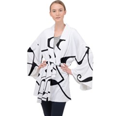 Black And White Abstract Linear Decorative Art Long Sleeve Velvet Kimono  by dflcprintsclothing