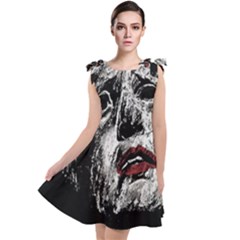 Creepy Head Sculpture Artwork Tie Up Tunic Dress by dflcprintsclothing