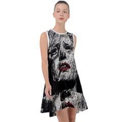 Creepy Head Sculpture Artwork Frill Swing Dress by dflcprintsclothing