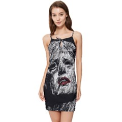 Creepy Head Sculpture Artwork Summer Tie Front Dress by dflcprintsclothing