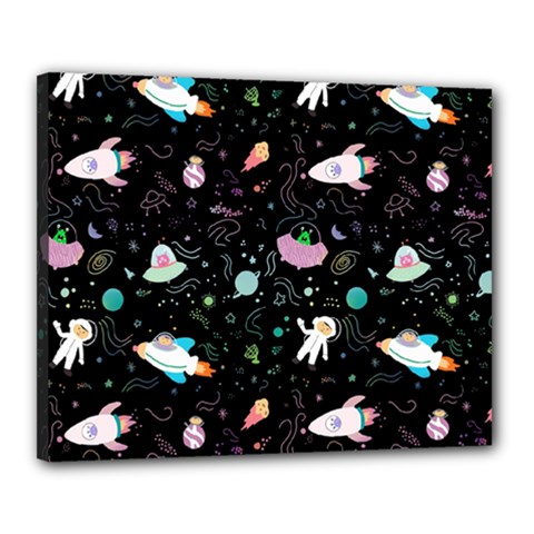 Funny Astronauts, Rockets And Rainbow Space Canvas 20  X 16  (stretched) by SychEva