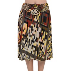 Root Humanity Bar And Qr Code Flash Orange And Purple Velvet Flared Midi Skirt by WetdryvacsLair