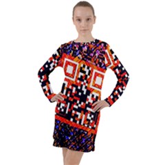 Root Humanity Bar And Qr Code In Flash Orange And Purple Long Sleeve Hoodie Dress by WetdryvacsLair