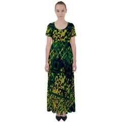 Root Humanity Bar And Qr Code Green And Yellow Doom High Waist Short Sleeve Maxi Dress by WetdryvacsLair