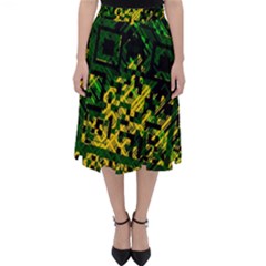 Root Humanity Bar And Qr Code Green And Yellow Doom Classic Midi Skirt by WetdryvacsLair