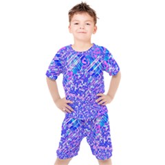 Root Humanity Bar And Qr Code Combo In Purple And Blue Kids  Tee And Shorts Set by WetdryvacsLair