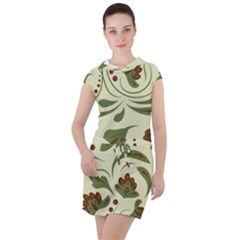 Folk Flowers Pattern  Drawstring Hooded Dress by Eskimos