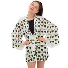 Hearts And Pearls For Love And Plants For Peace Long Sleeve Kimono by pepitasart