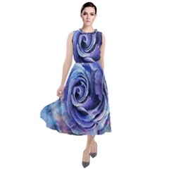 Watercolor-rose-flower-romantic Round Neck Boho Dress by Sapixe