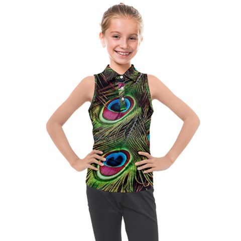 Peacock-feathers-plumage-pattern Kids  Sleeveless Polo Tee by Sapixe