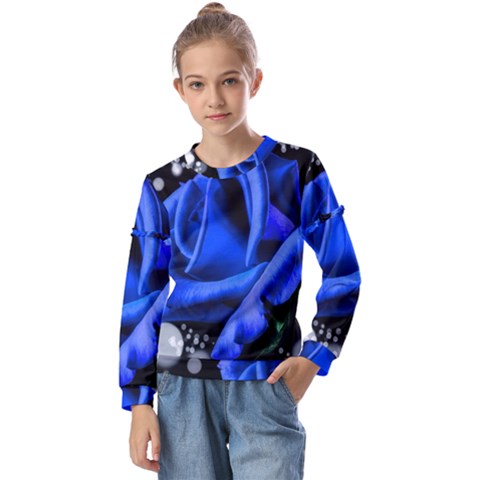 Blue-rose-rose-rose-bloom-blossom Kids  Long Sleeve Tee With Frill  by Sapixe