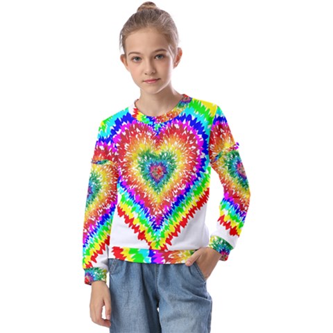 Tie Dye Heart Colorful Prismatic Kids  Long Sleeve Tee With Frill  by Sapixe