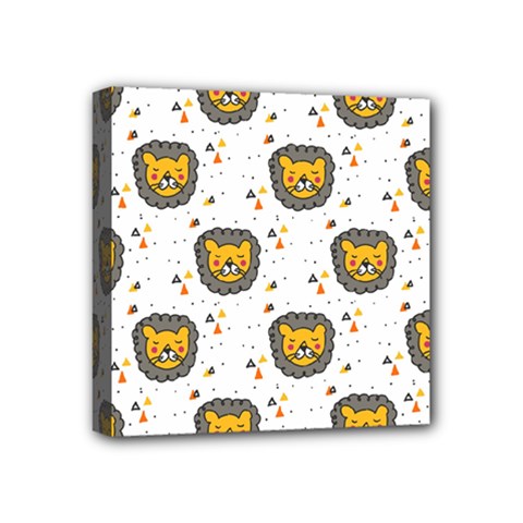 Lion Heads Pattern Design Doodle Mini Canvas 4  X 4  (stretched) by Sapixe