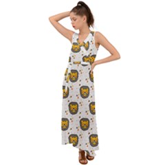 Lion Heads Pattern Design Doodle V-neck Chiffon Maxi Dress by Sapixe