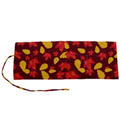 Autumn Pattern,oak And Maple On Burgundy Roll Up Canvas Pencil Holder (s) by Daria3107