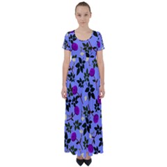 Purple Flower On Lilac High Waist Short Sleeve Maxi Dress by Daria3107