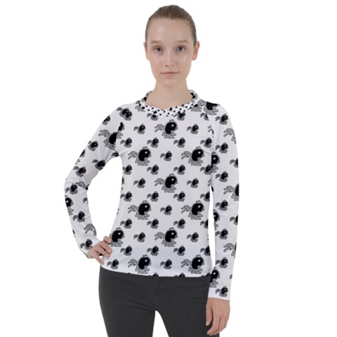 Sketchy Style Black Birds Motif Pattern Women s Pique Long Sleeve Tee by dflcprintsclothing