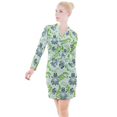 Folk Flowers Pattern Floral Surface Design Seamless Pattern Button Long Sleeve Dress by Eskimos