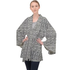 Abstract Silver Ornate Decorative Pattern Long Sleeve Velvet Kimono  by dflcprintsclothing