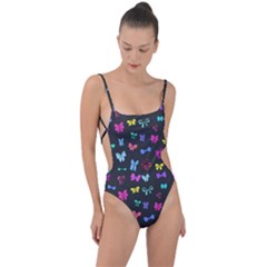 Bows On Black Tie Strap One Piece Swimsuit by Daria3107