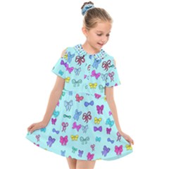 Bows On Blue Kids  Short Sleeve Shirt Dress by Daria3107