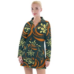 Folk Flowers Pattern Floral Surface Women s Long Sleeve Casual Dress by Eskimos