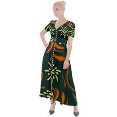 Folk Flowers Pattern Floral Surface Button Up Short Sleeve Maxi Dress by Eskimos