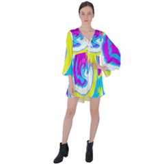 Psychedelic  V-neck Flare Sleeve Mini Dress by kiernankallan