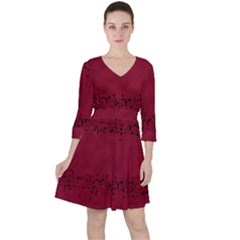 Black Splashes On Red Background Quarter Sleeve Ruffle Waist Dress by SychEva