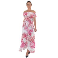 Red Splashes On A White Background Off Shoulder Open Front Chiffon Dress by SychEva