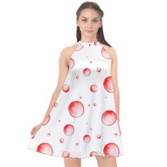 Red Drops On White Background Halter Neckline Chiffon Dress  by SychEva