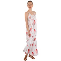 Red Drops On White Background Cami Maxi Ruffle Chiffon Dress by SychEva